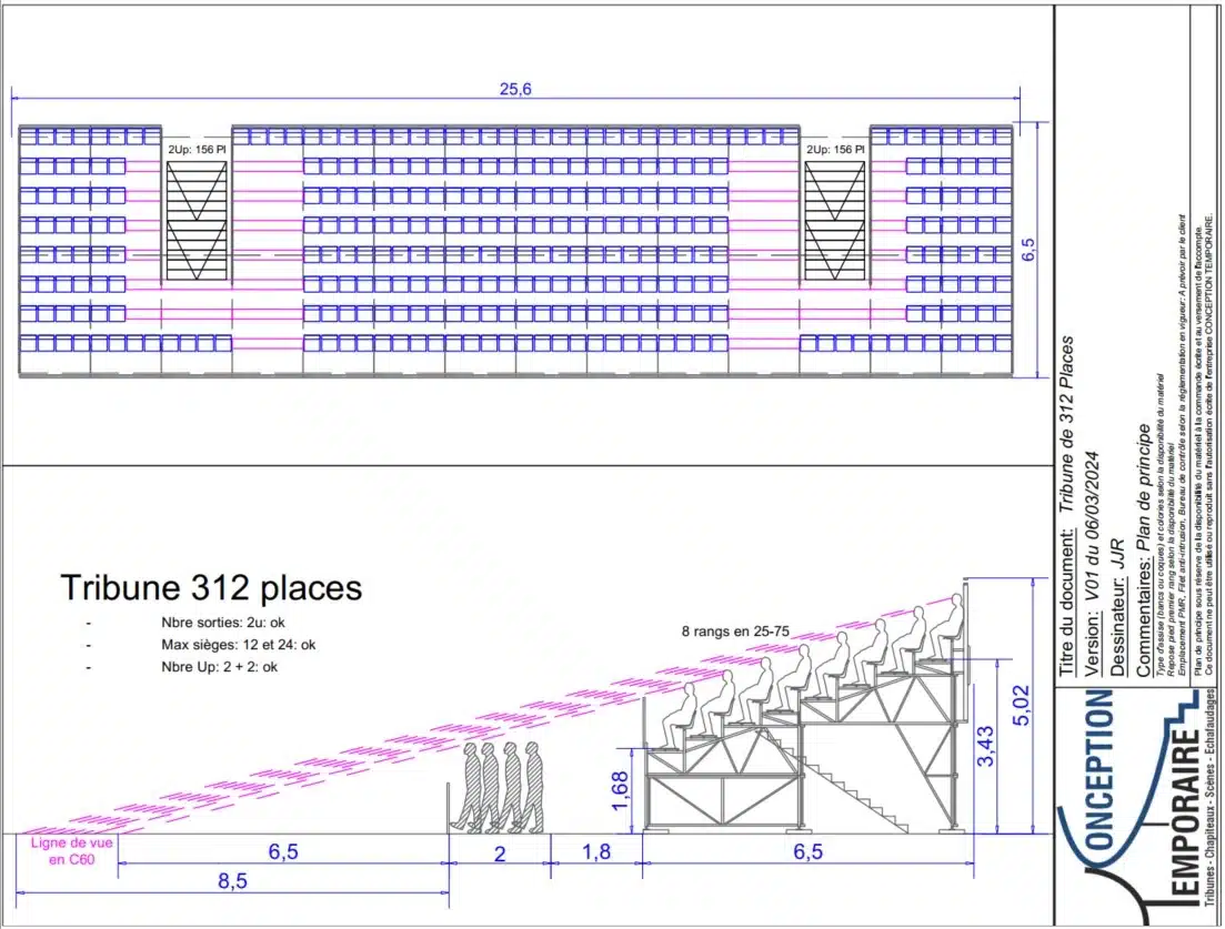 Plan du bureau d'étude pour des tribunes